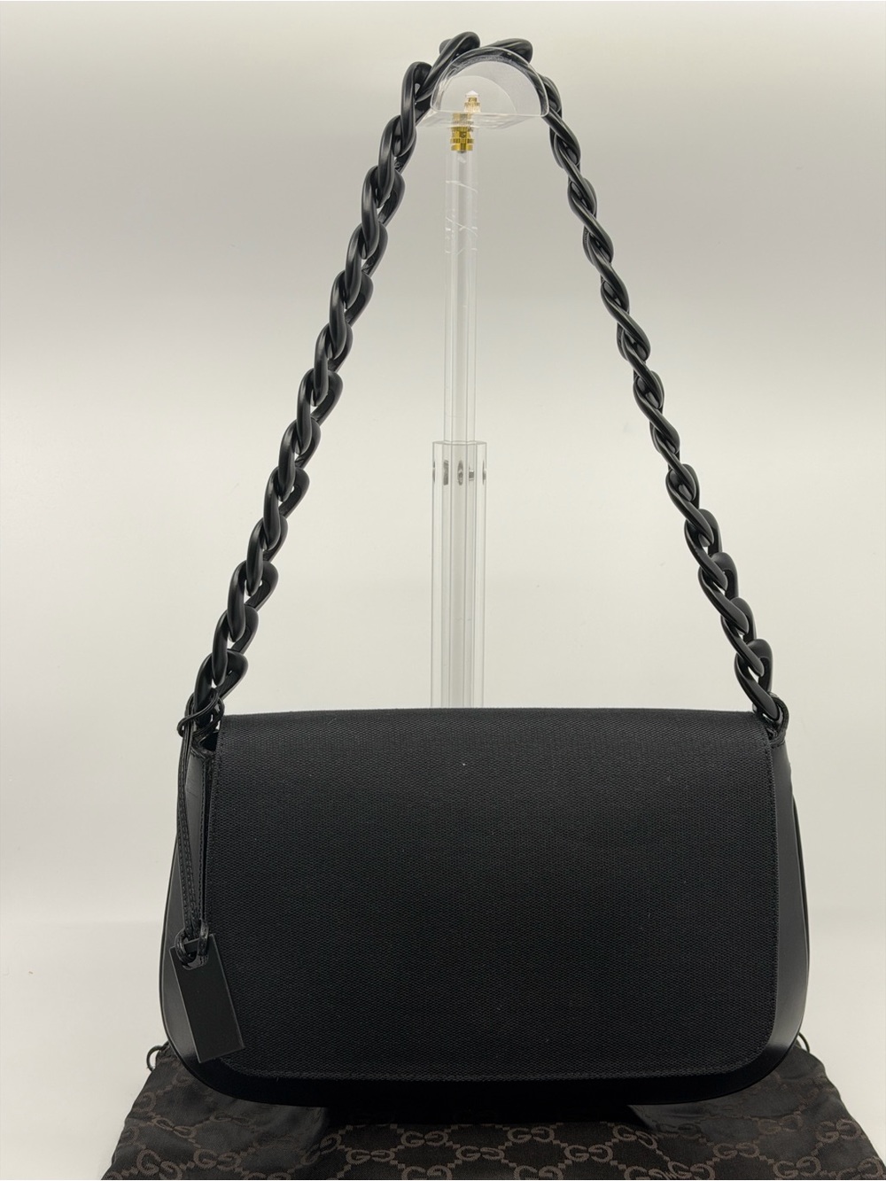 Gucci Vintage Canvas & Leather Flap Shoulder Bag w/ Oversized Resin Chain